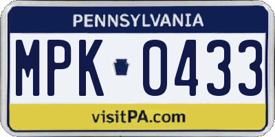 PA license plate MPK0433
