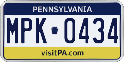PA license plate MPK0434