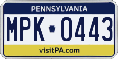 PA license plate MPK0443