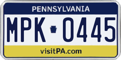 PA license plate MPK0445