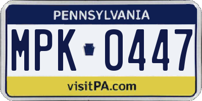 PA license plate MPK0447