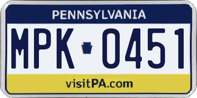 PA license plate MPK0451