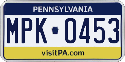 PA license plate MPK0453