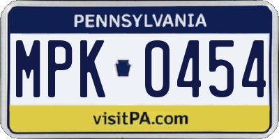 PA license plate MPK0454