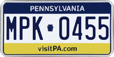 PA license plate MPK0455