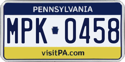 PA license plate MPK0458