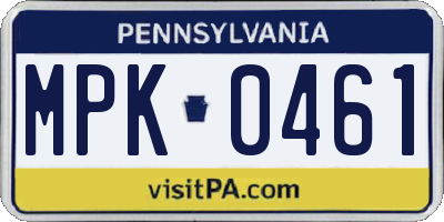 PA license plate MPK0461