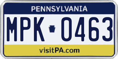 PA license plate MPK0463
