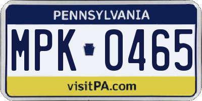 PA license plate MPK0465