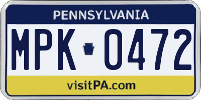 PA license plate MPK0472