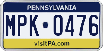 PA license plate MPK0476