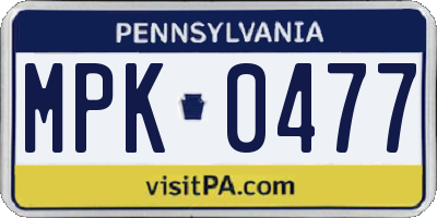 PA license plate MPK0477