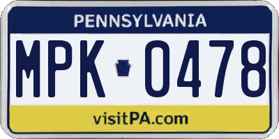 PA license plate MPK0478