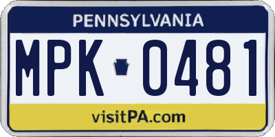 PA license plate MPK0481