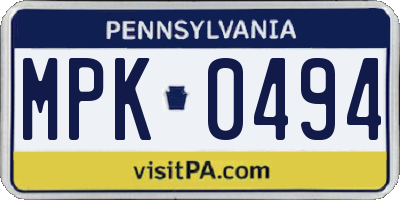 PA license plate MPK0494