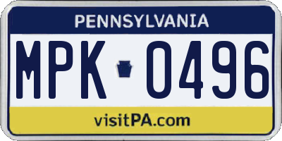 PA license plate MPK0496