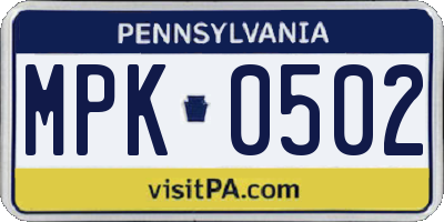 PA license plate MPK0502