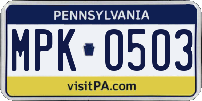 PA license plate MPK0503