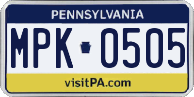 PA license plate MPK0505