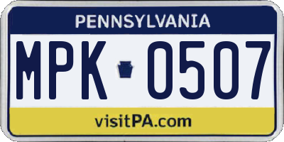 PA license plate MPK0507