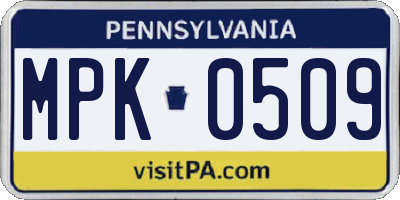 PA license plate MPK0509