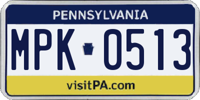 PA license plate MPK0513