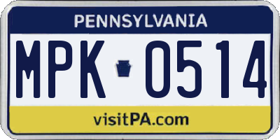 PA license plate MPK0514