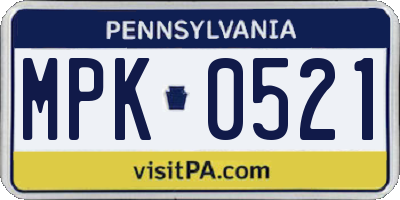 PA license plate MPK0521