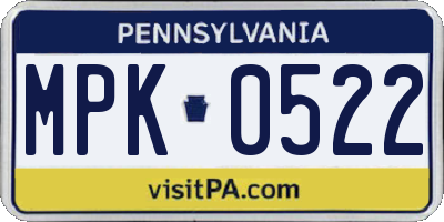 PA license plate MPK0522