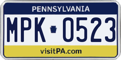 PA license plate MPK0523