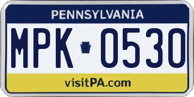 PA license plate MPK0530