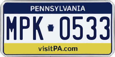 PA license plate MPK0533