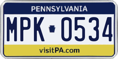 PA license plate MPK0534