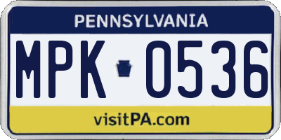 PA license plate MPK0536