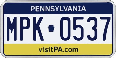PA license plate MPK0537