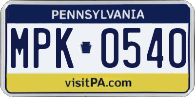 PA license plate MPK0540