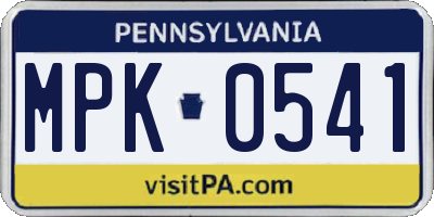 PA license plate MPK0541