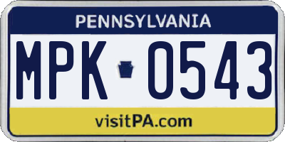 PA license plate MPK0543