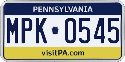 PA license plate MPK0545