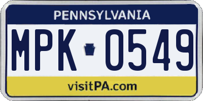 PA license plate MPK0549