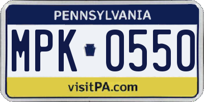 PA license plate MPK0550