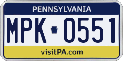 PA license plate MPK0551