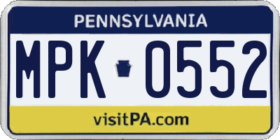PA license plate MPK0552