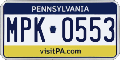 PA license plate MPK0553
