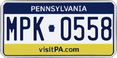 PA license plate MPK0558
