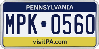 PA license plate MPK0560