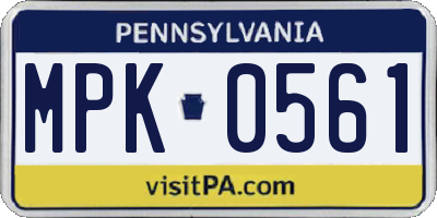 PA license plate MPK0561