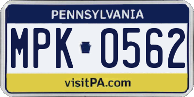 PA license plate MPK0562