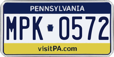 PA license plate MPK0572
