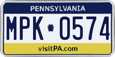 PA license plate MPK0574